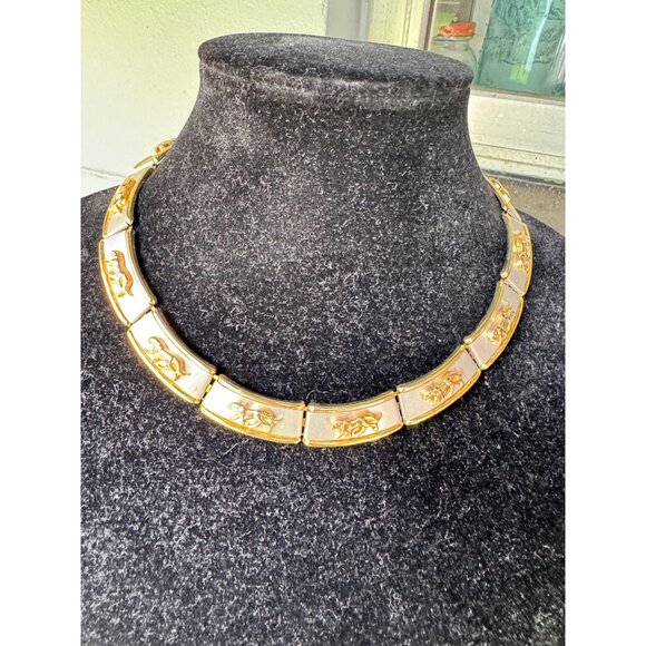 Gold & Silver Panther Link Collar Necklace With Hinged Clasp - Picture 6 of 7
